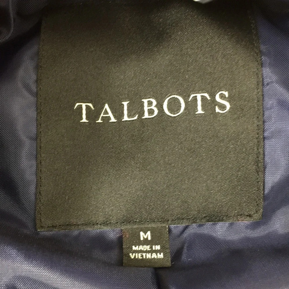 3/$20 Talbots Navy Diamond Print Zip Up‎ Down Vest Jacket Womens Medium Quilted - Picture 7 of 12